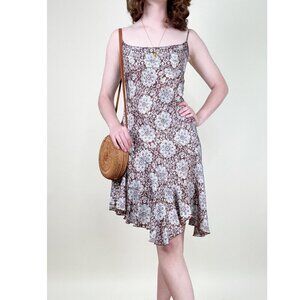 Vintage 100% Silk 90s Y2K Mini Midi Dress Floral Asymmetric Summer Wedding Guest